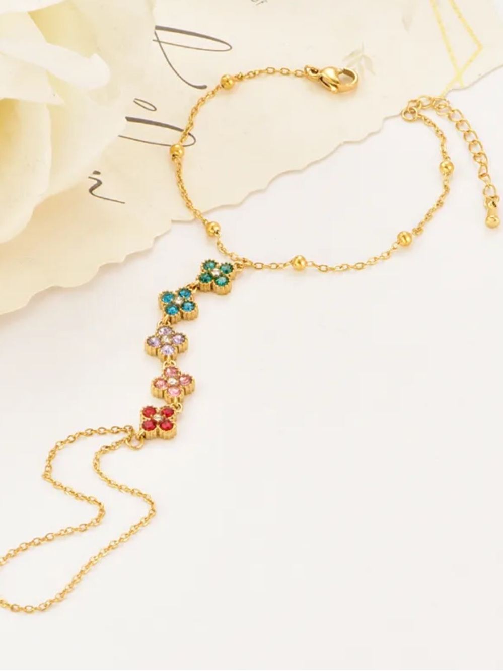 18K Gold Plated Multicolor Floral Bracelet-Handchain